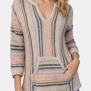 Tribal Striped Knit Top XS Boho Pastel Baja Pullover Sweater